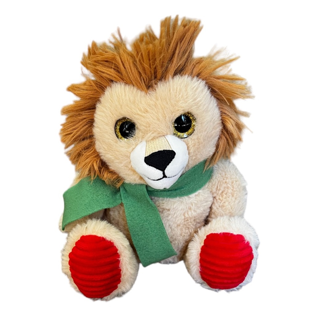 Holiday Time Lion Plush Sparkle Eyes Red Paws Green Scarf Walmart Stuffed